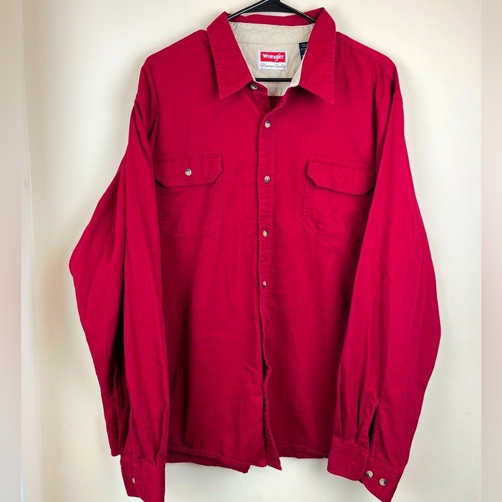 Wrangler Men's 2XL Red Cotton Shirt Jacket Button Down Long Sleeve Work Wear